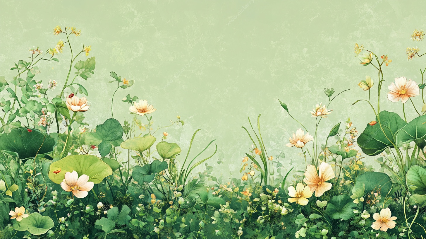 春日草地花卉清新插画