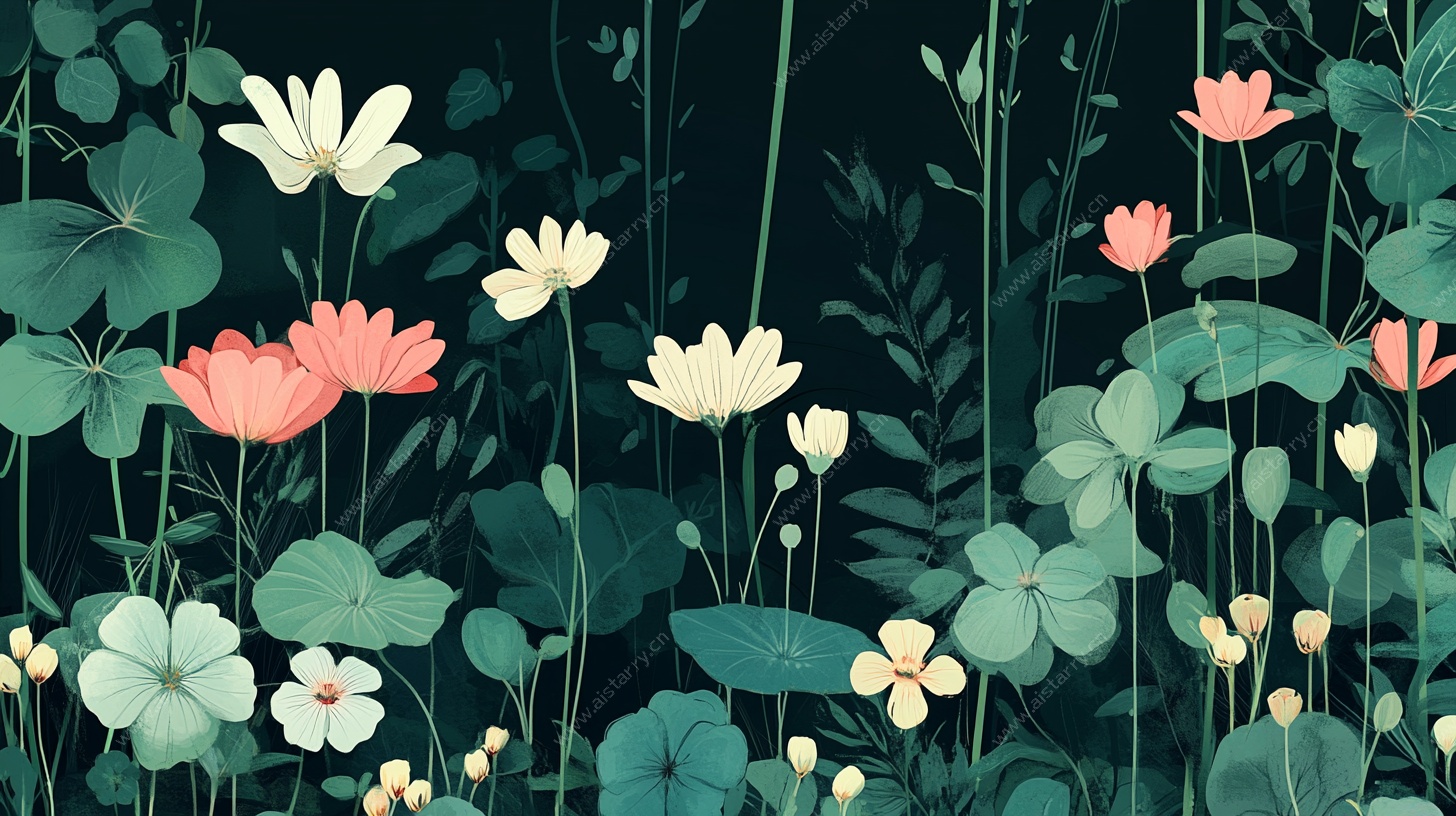 荷塘花卉插画