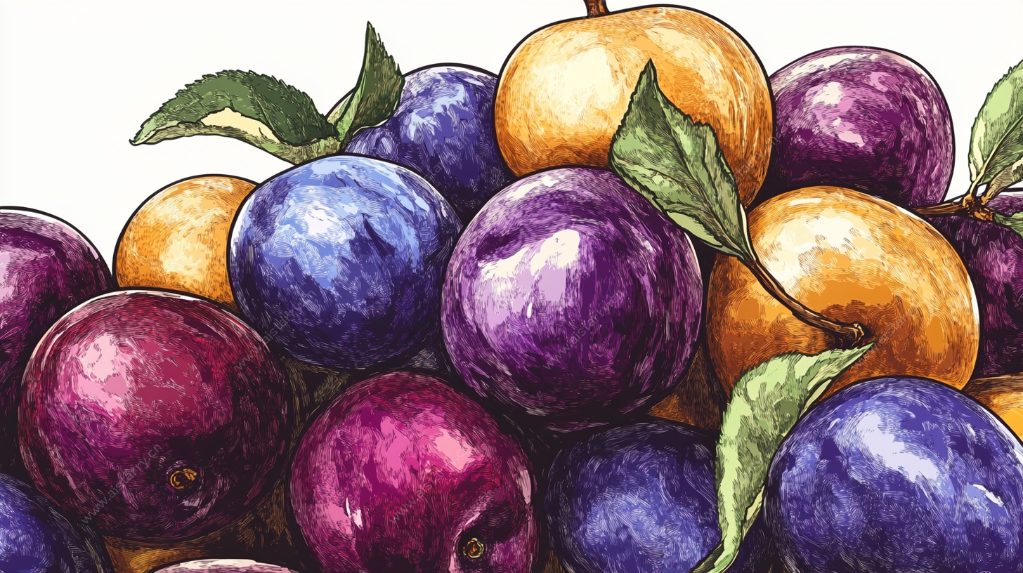 多彩李子水彩画