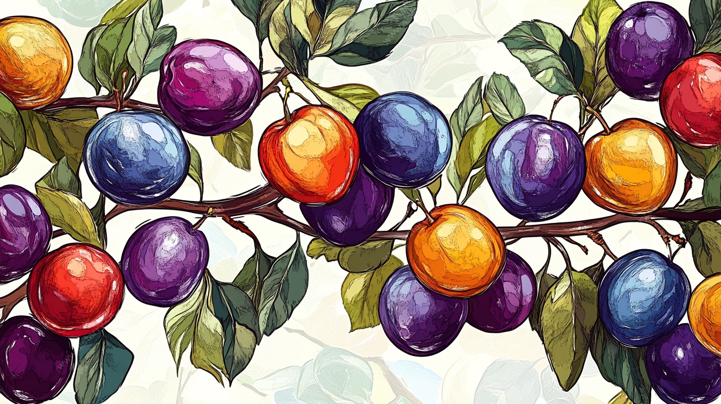 多彩水彩水果枝蔓图案