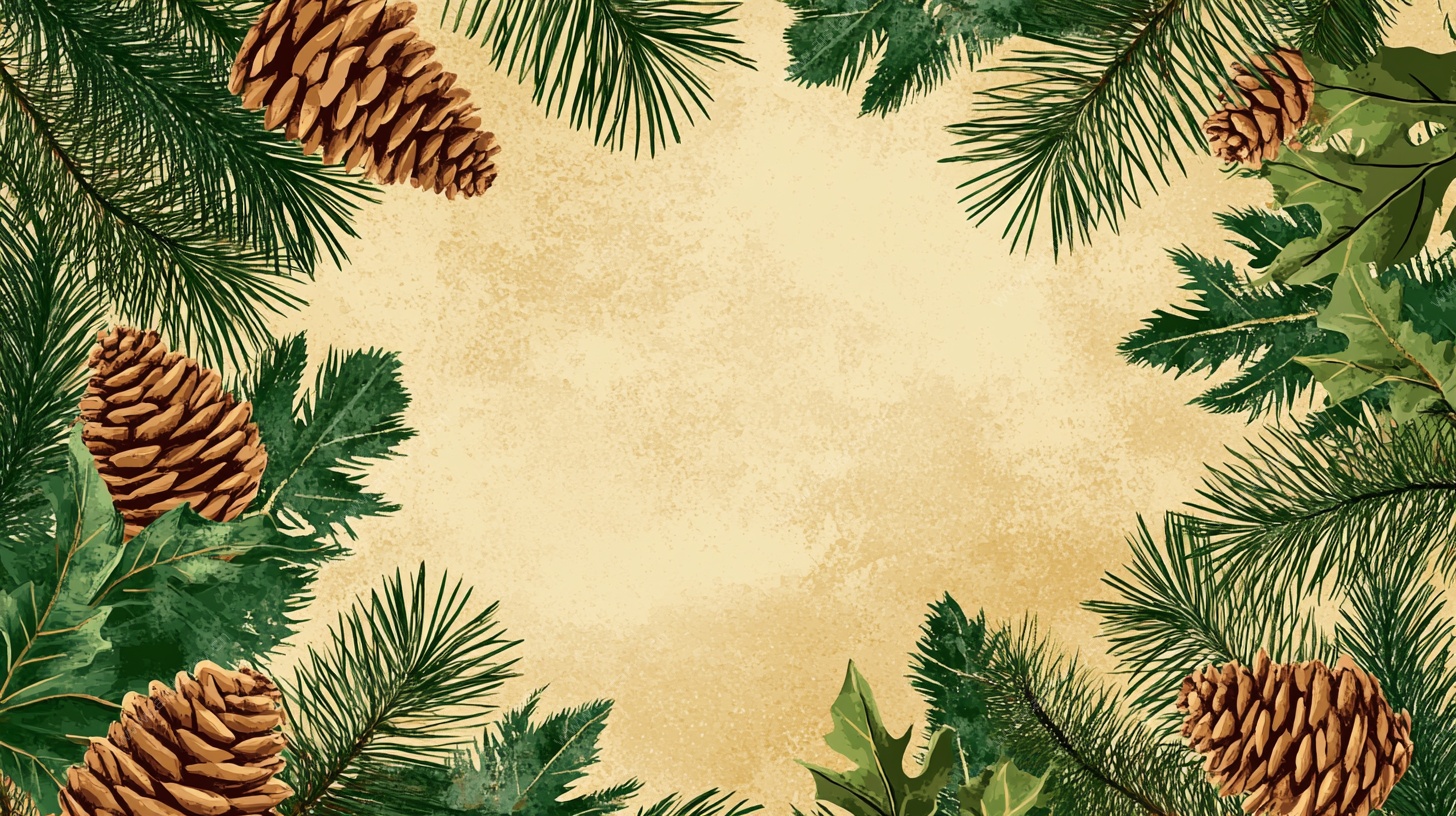 圣诞松枝松果边框插画