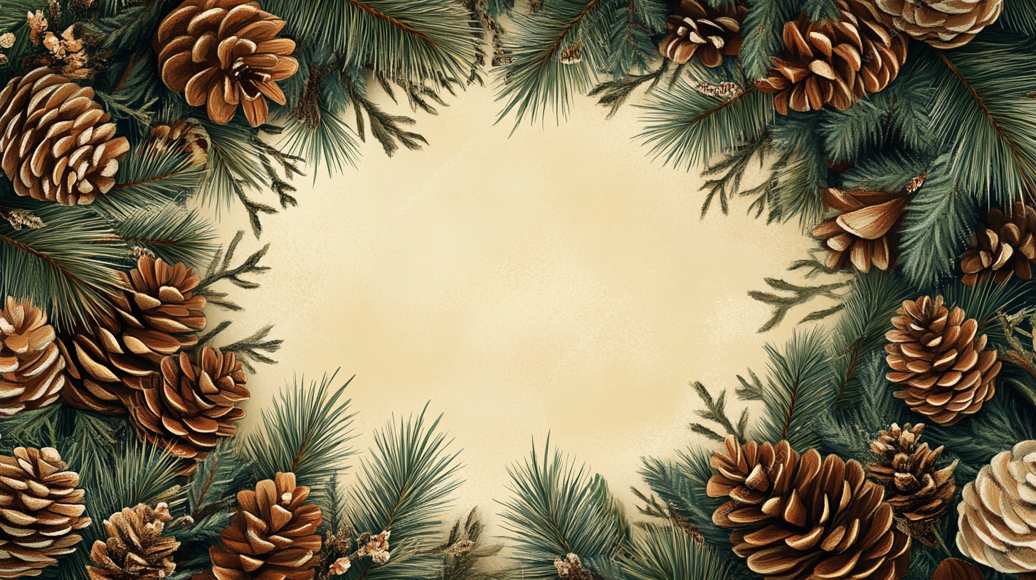 松枝松果装饰边框图