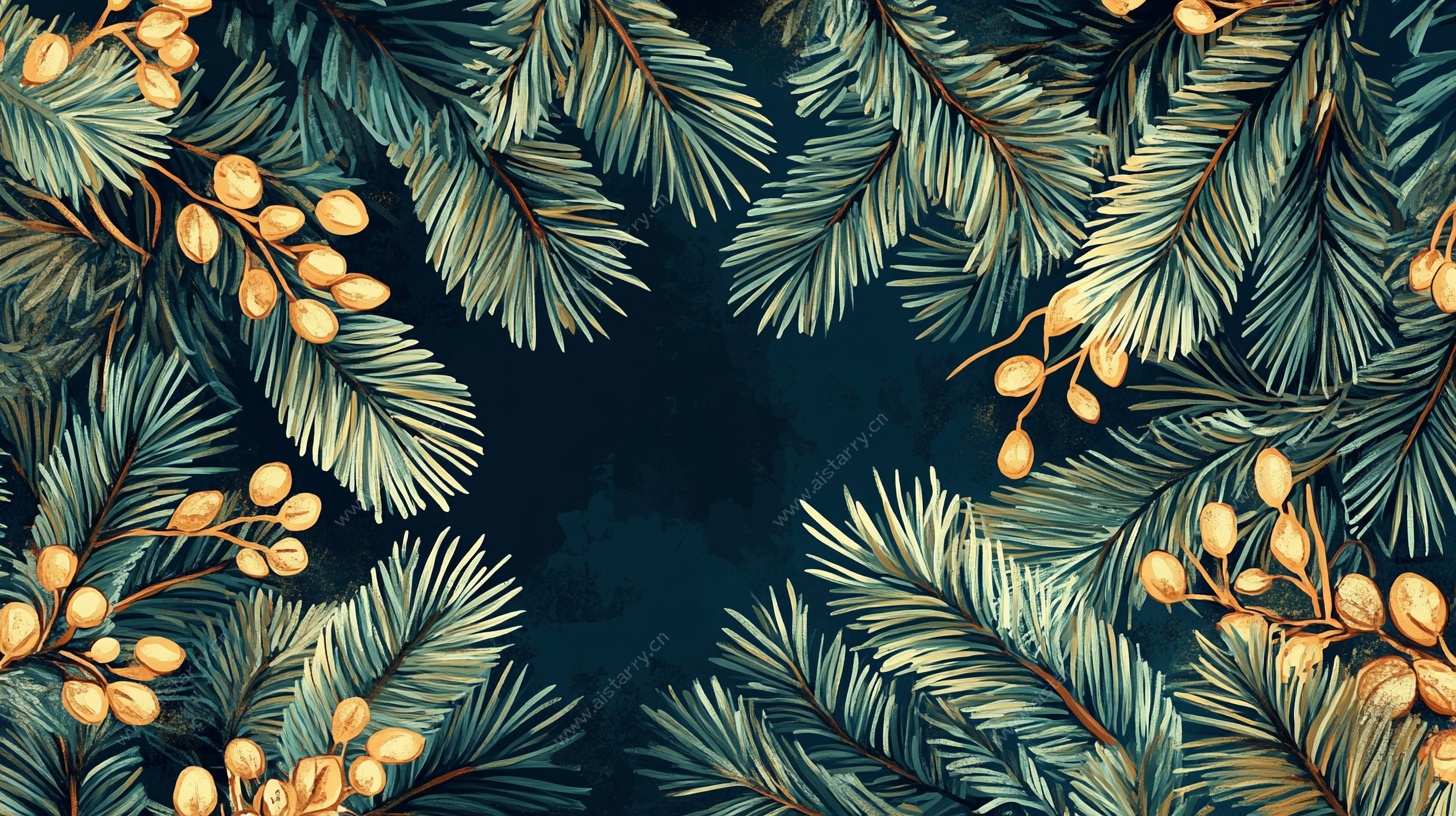 松枝与果的精美装饰图案