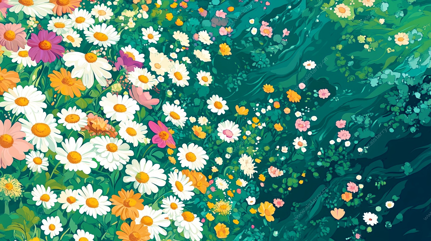 雏菊烂漫花海插画