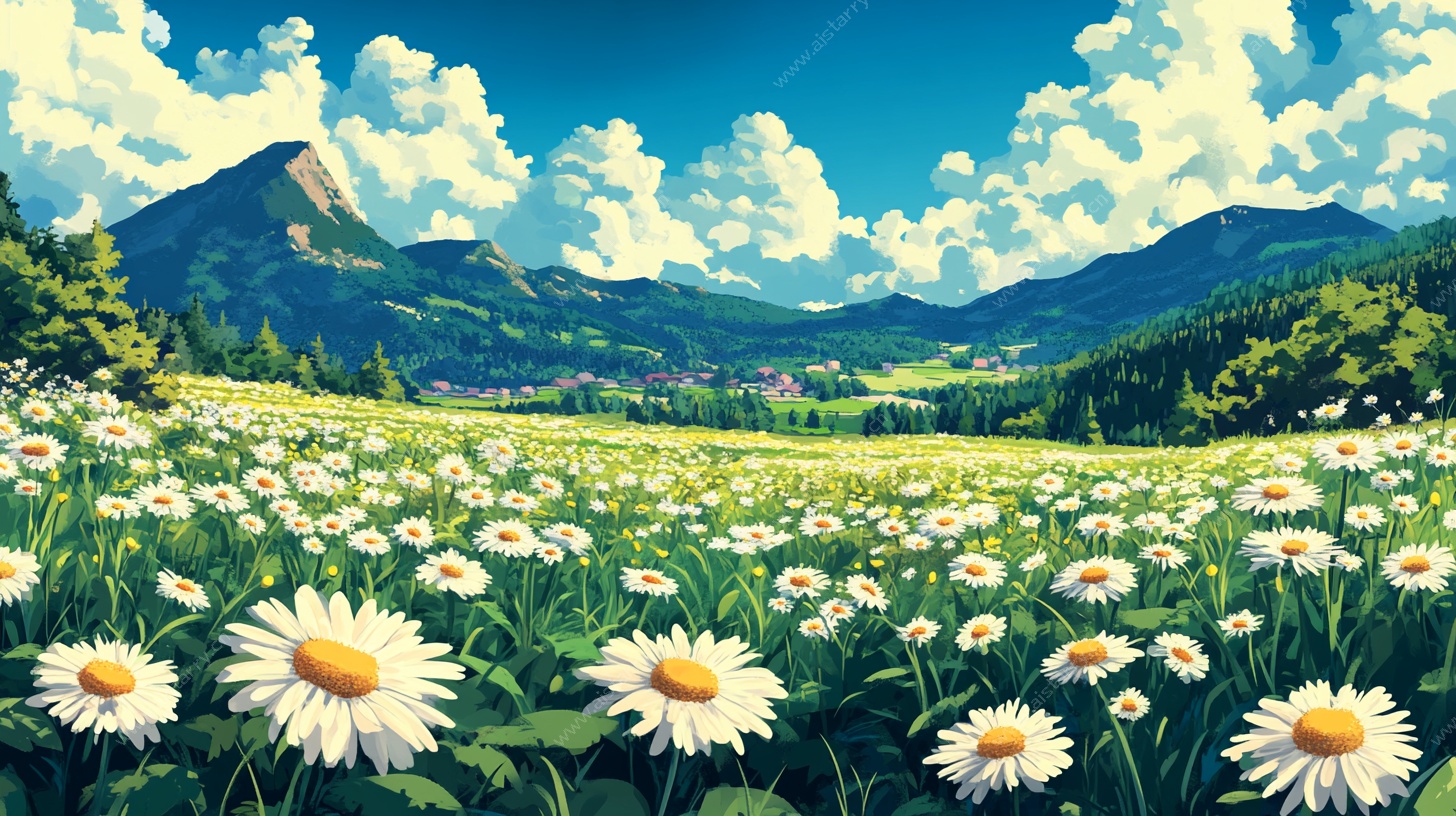 雏菊盛放的山野风光