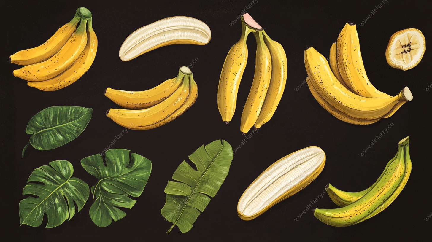 手绘香蕉与叶片插画集