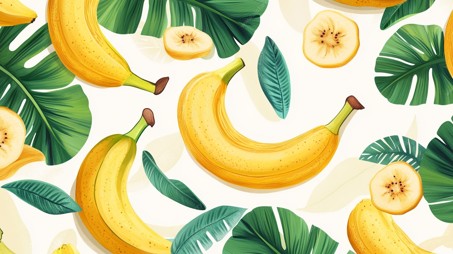 香蕉与绿叶的清新图案