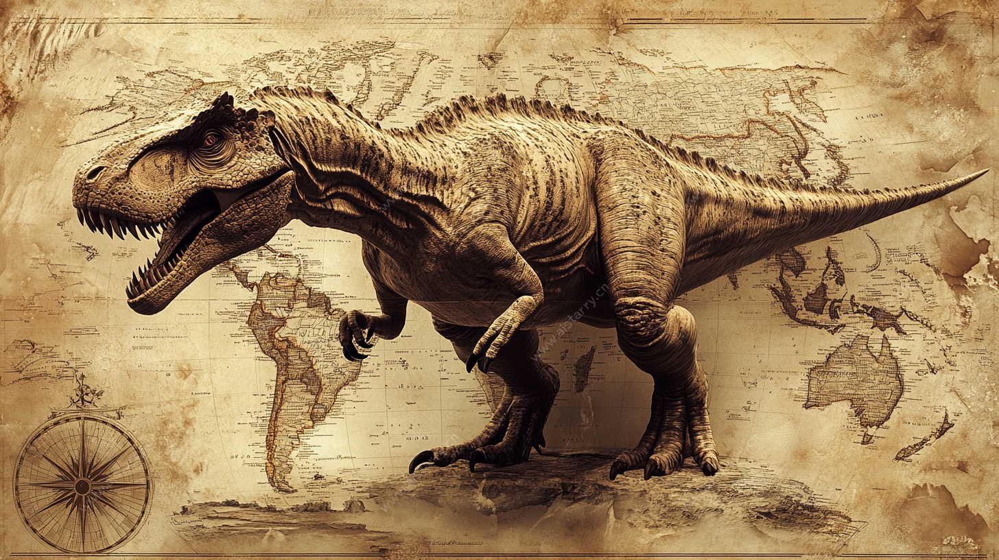 复古风恐龙与世界地图插画