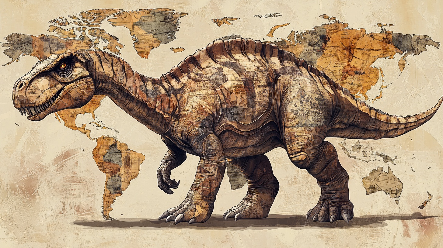 史前霸王龙与世界地图图景