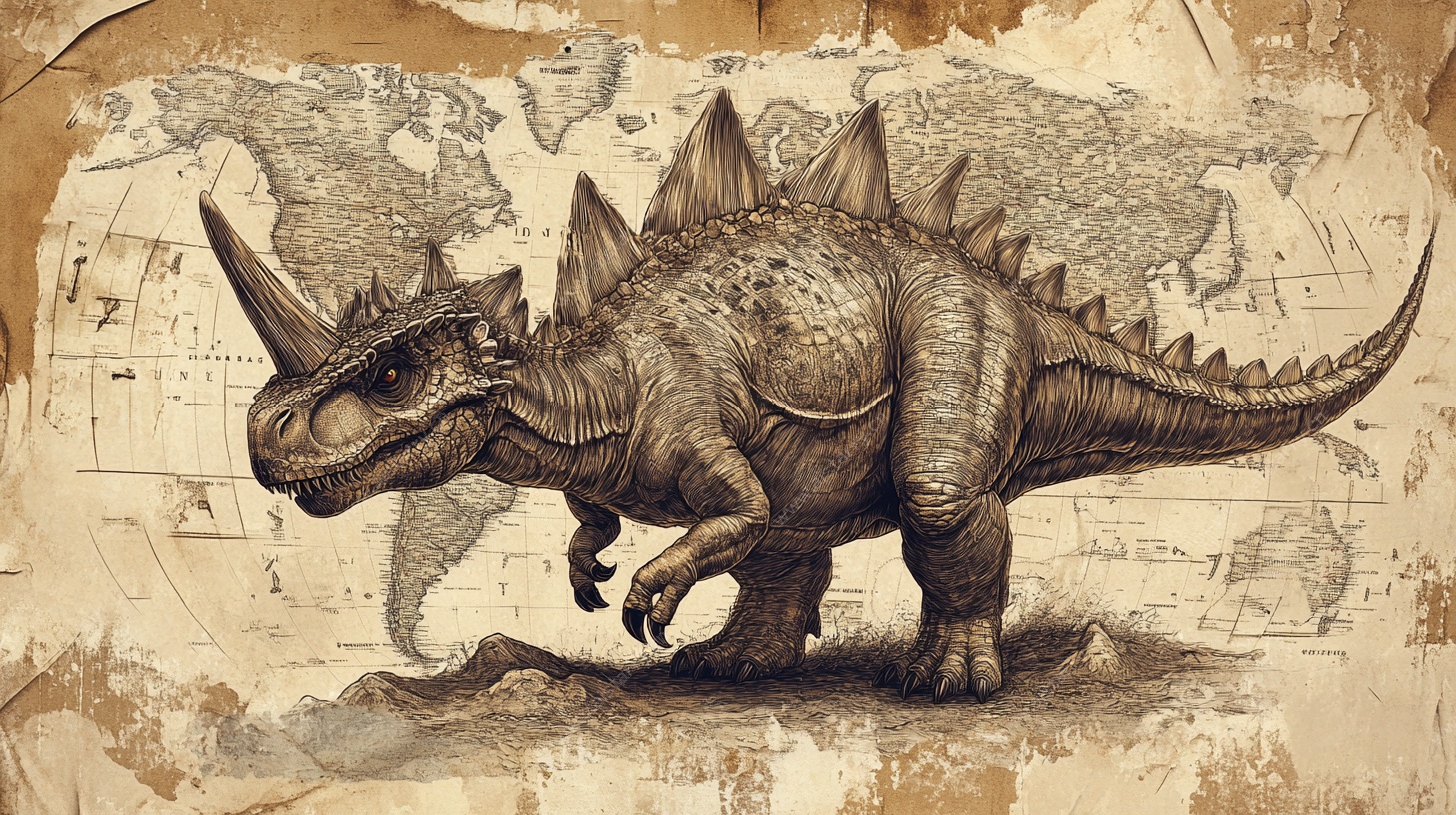 复古风格三角龙世界地图图绘