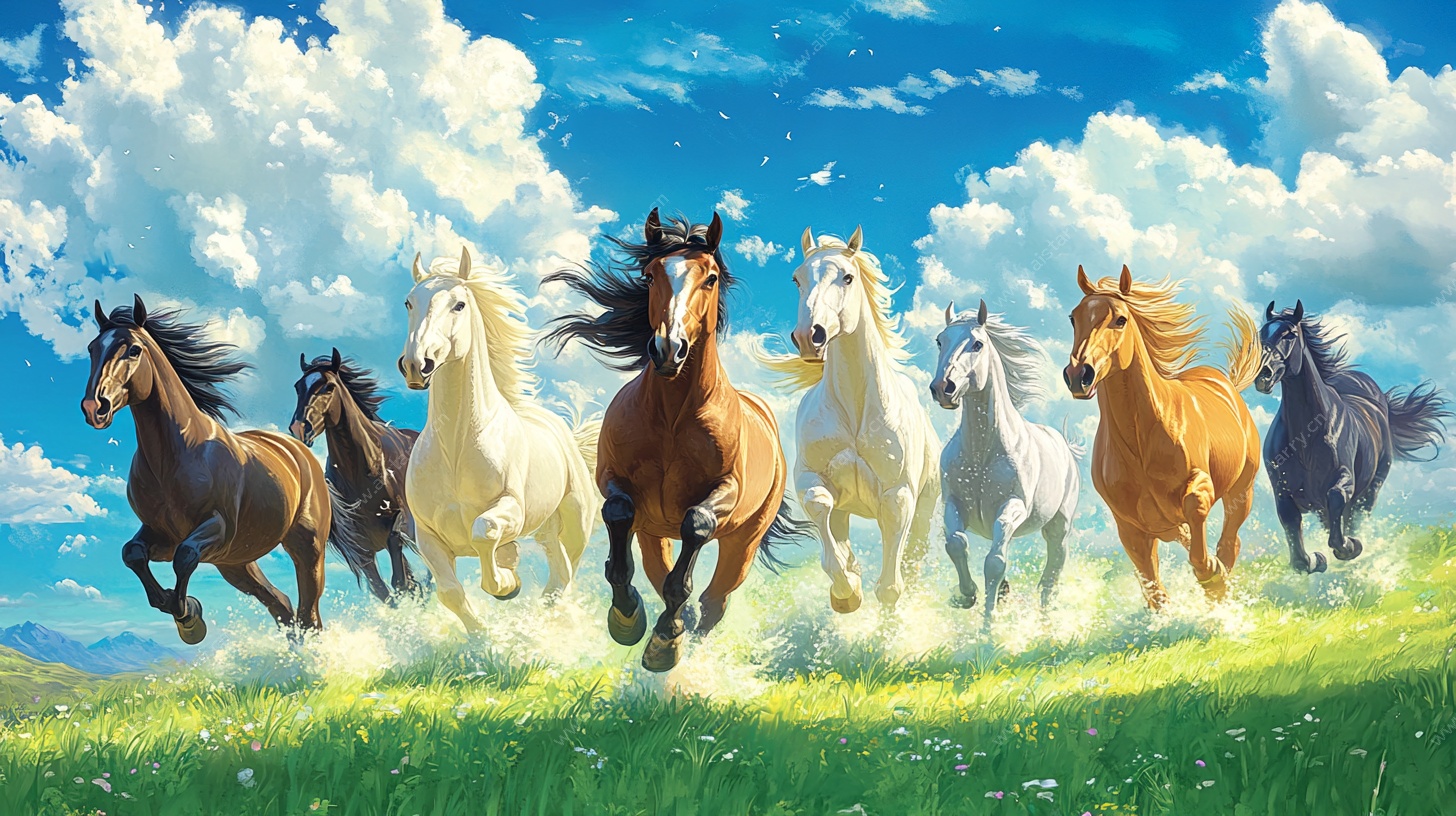 群马奔腾草原间