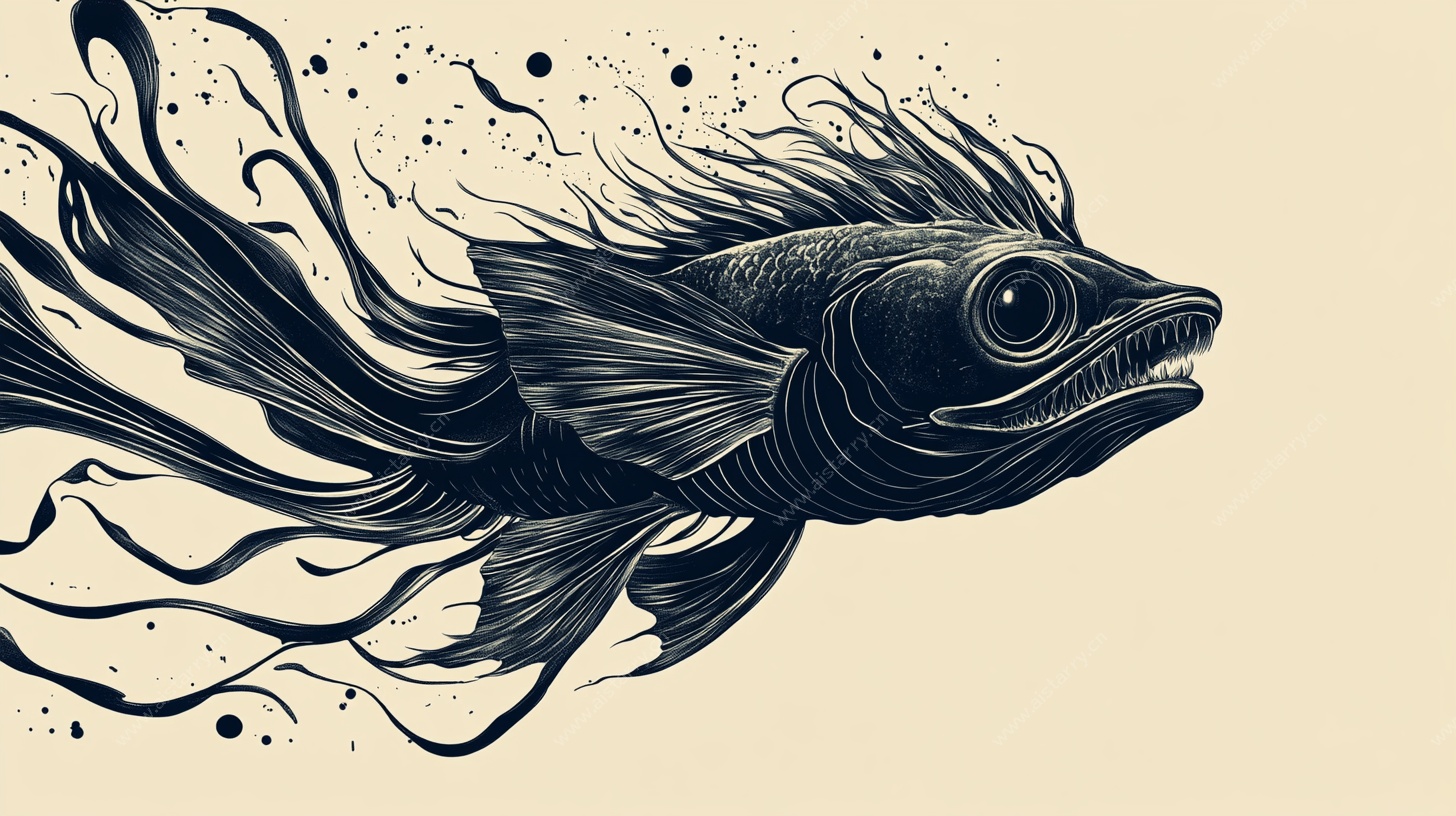 水墨风格飘逸鱼插画