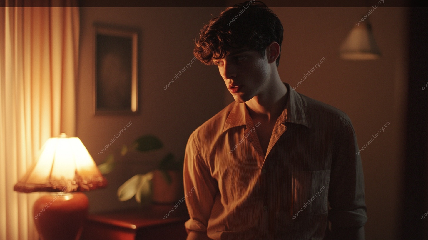复古光影下的沉思男子