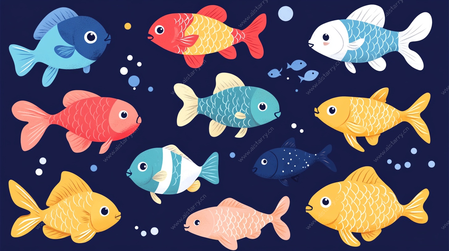 多彩萌趣小鱼插画