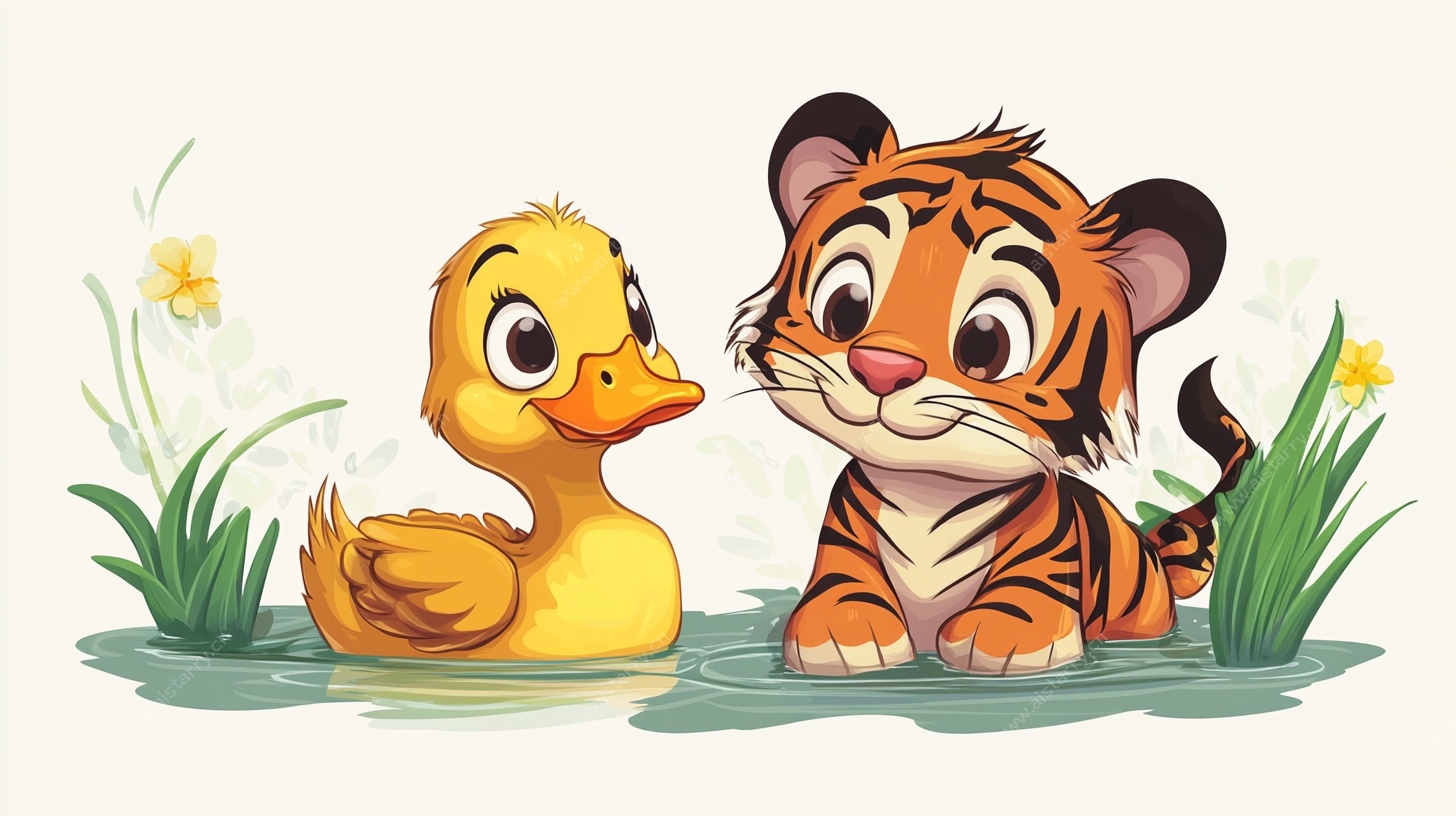 虎鸭同框萌趣画面