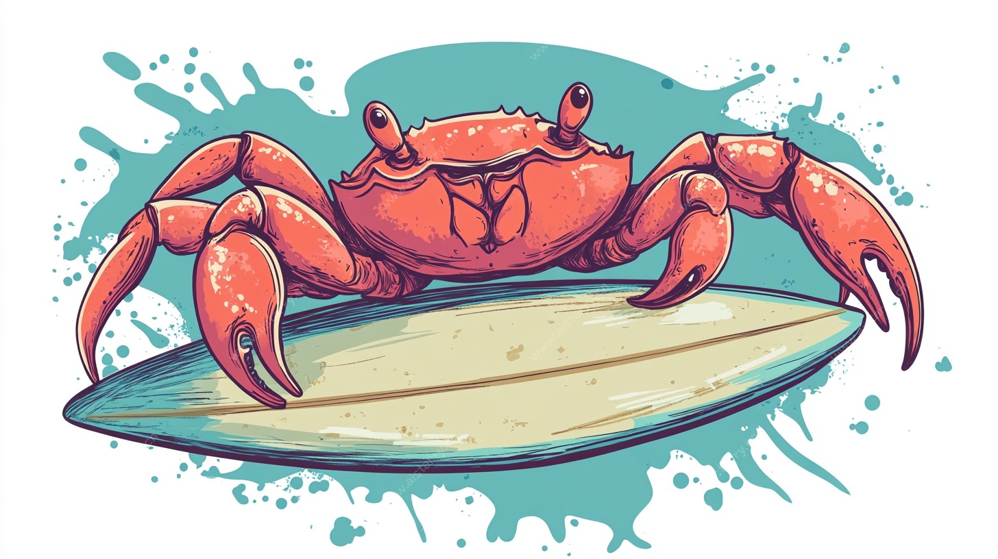 螃蟹冲浪插画