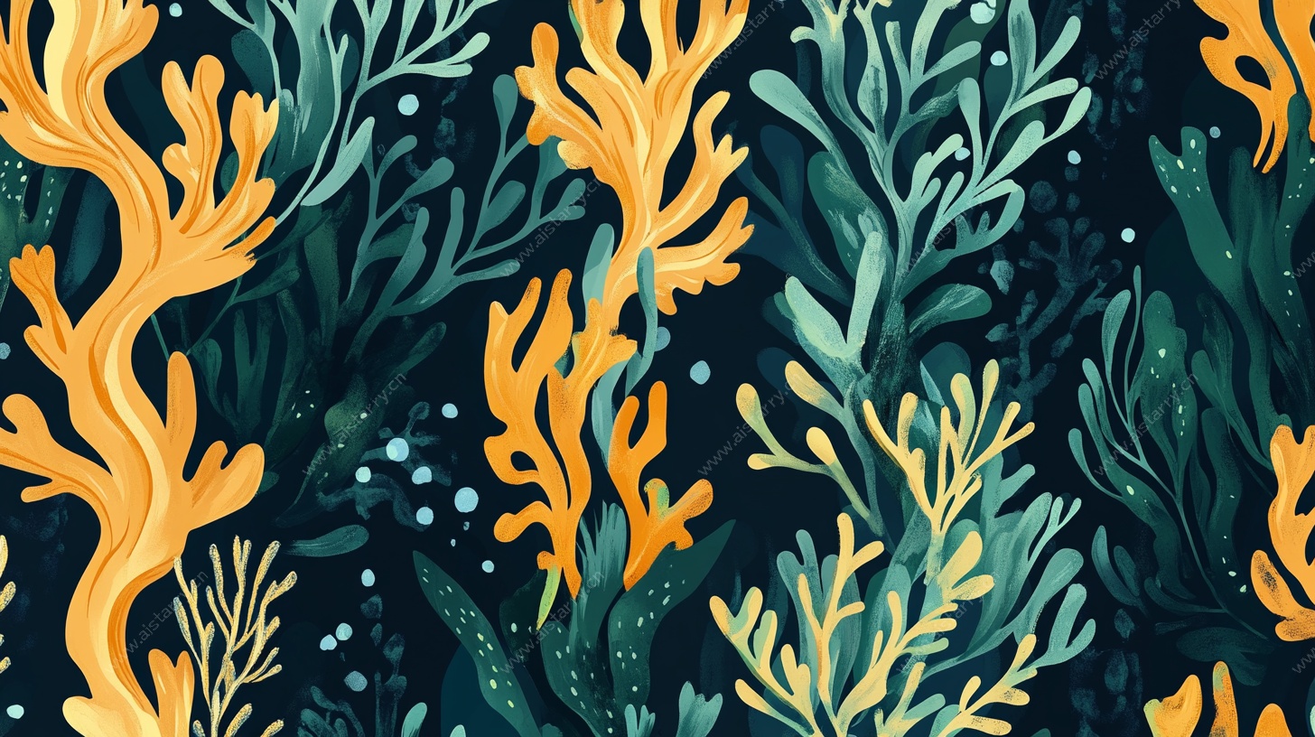 海洋植物插画无缝图案