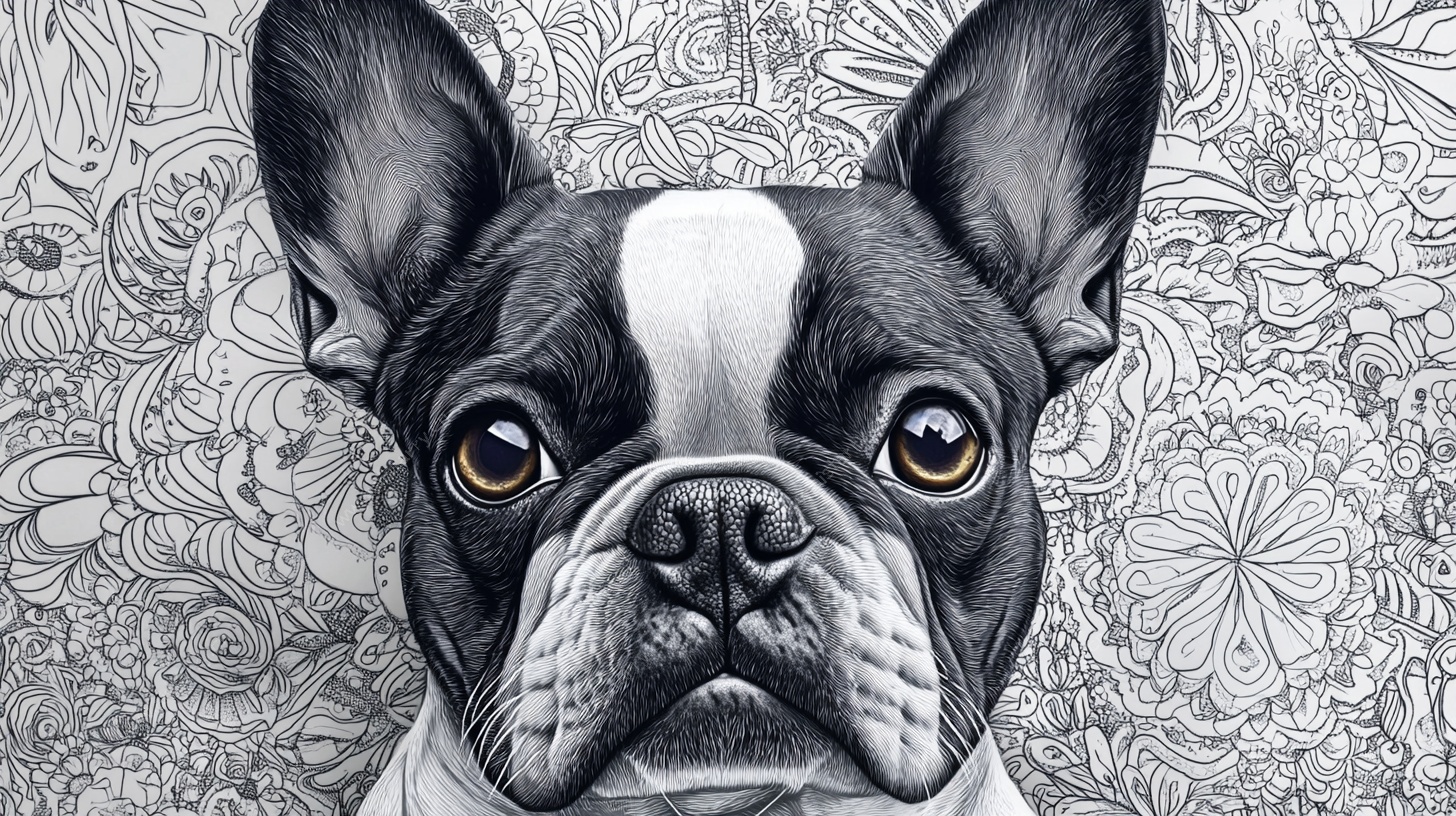 黑白法斗的艺术插画