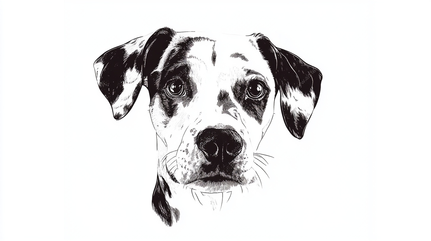 黑白斑点犬头像插画