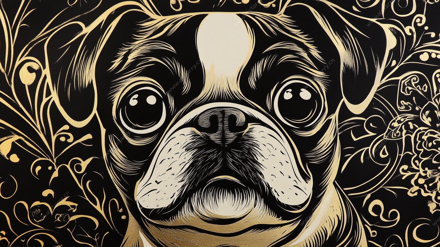 复古风萌态斗牛犬插画