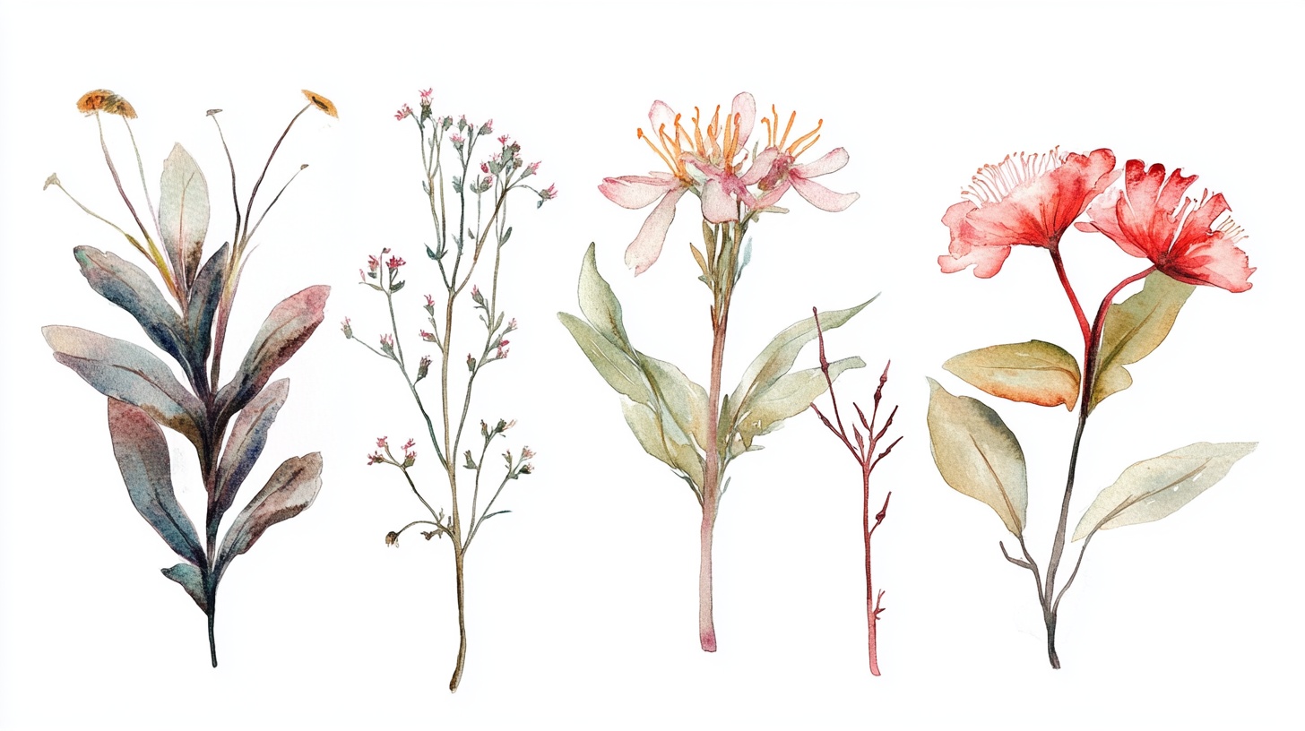 手绘水彩植物花卉集合