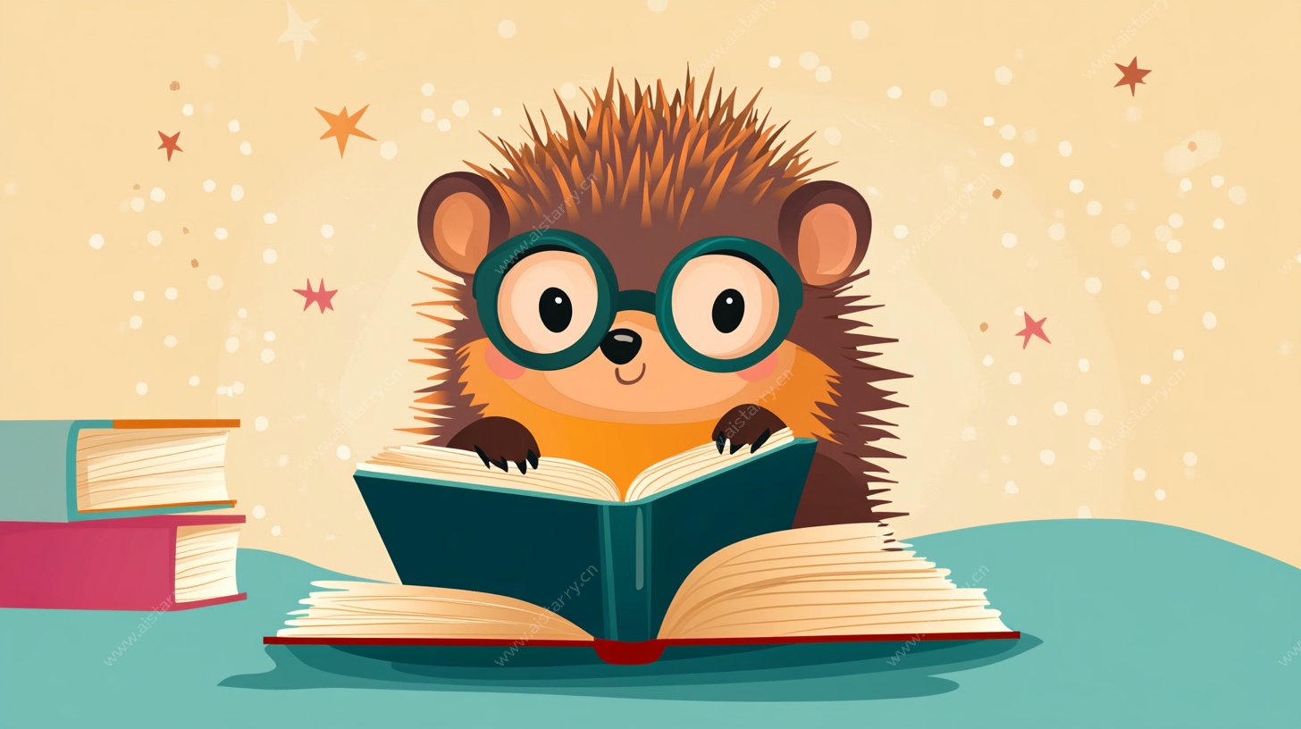 戴眼镜刺猬专注阅读中