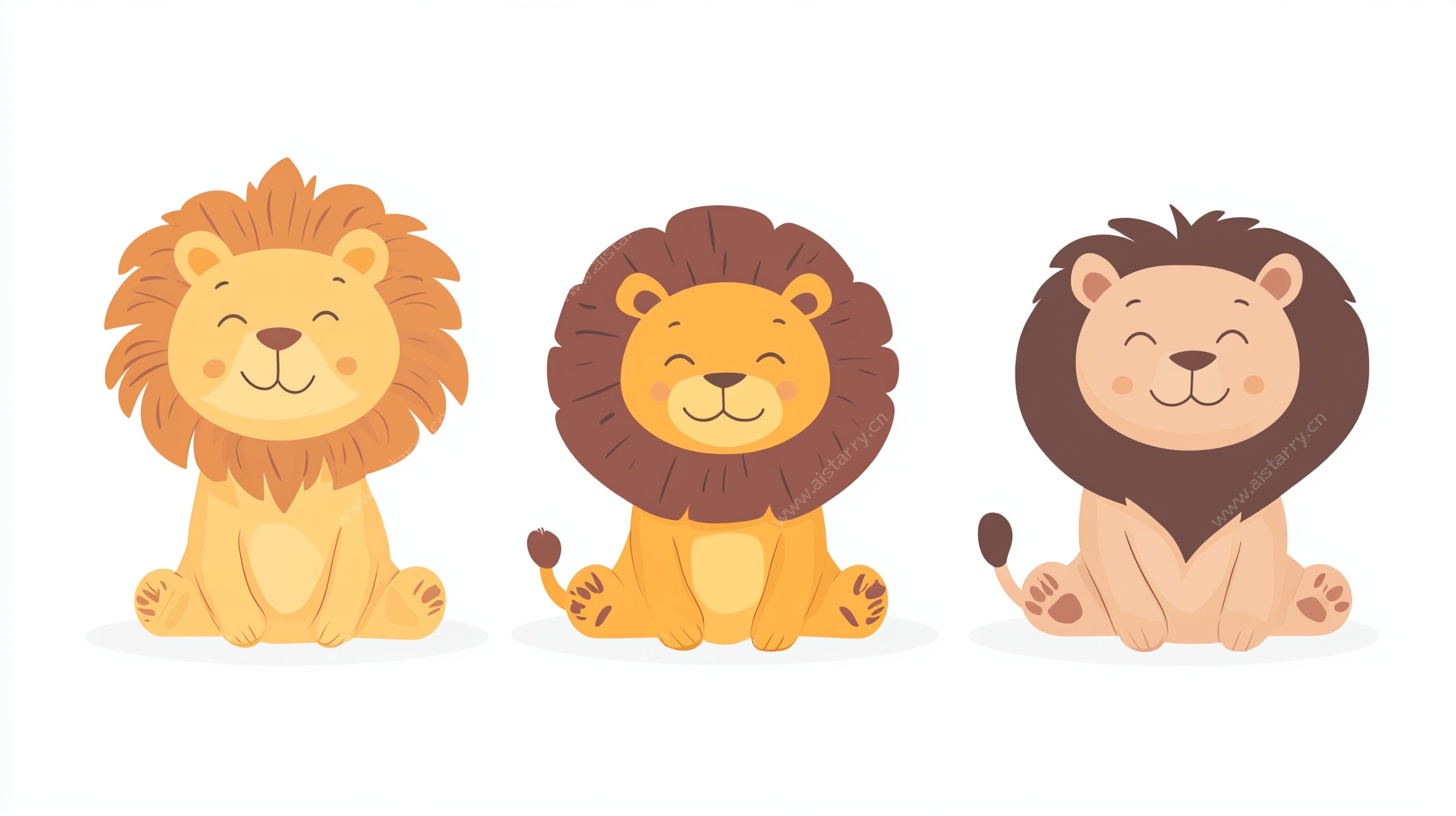 三只可爱卡通狮子形象