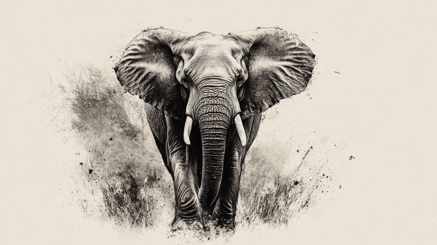 水墨风格大象特写