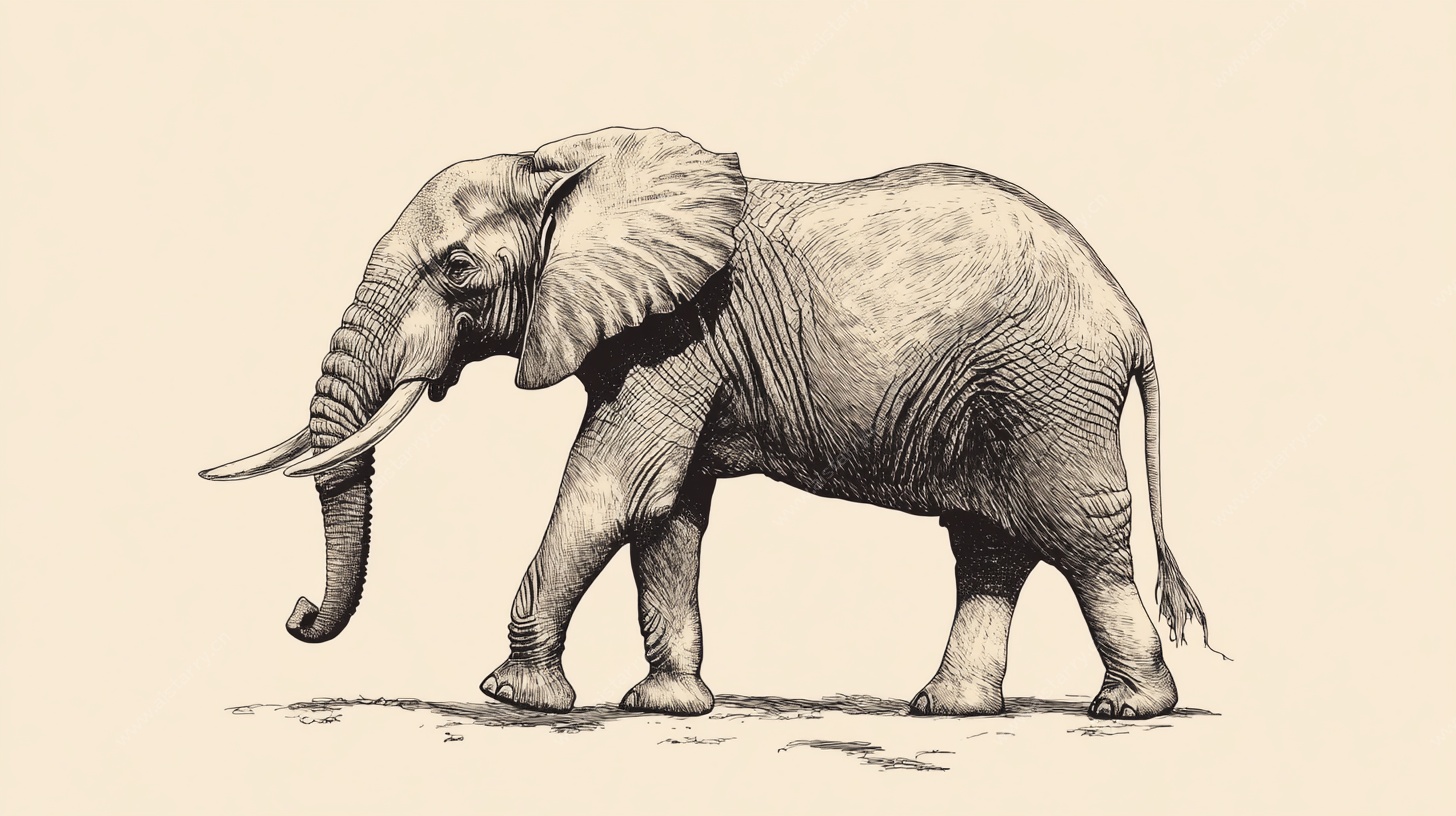 素描大象行走图