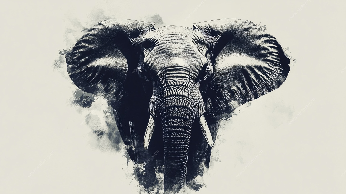 水墨风格大象头部特写