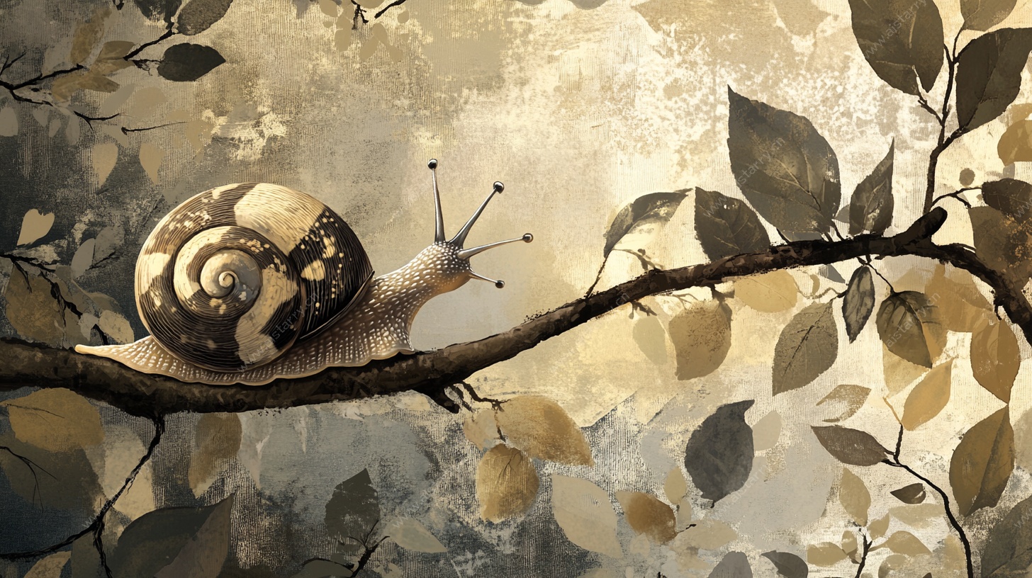 树枝上的蜗牛插画