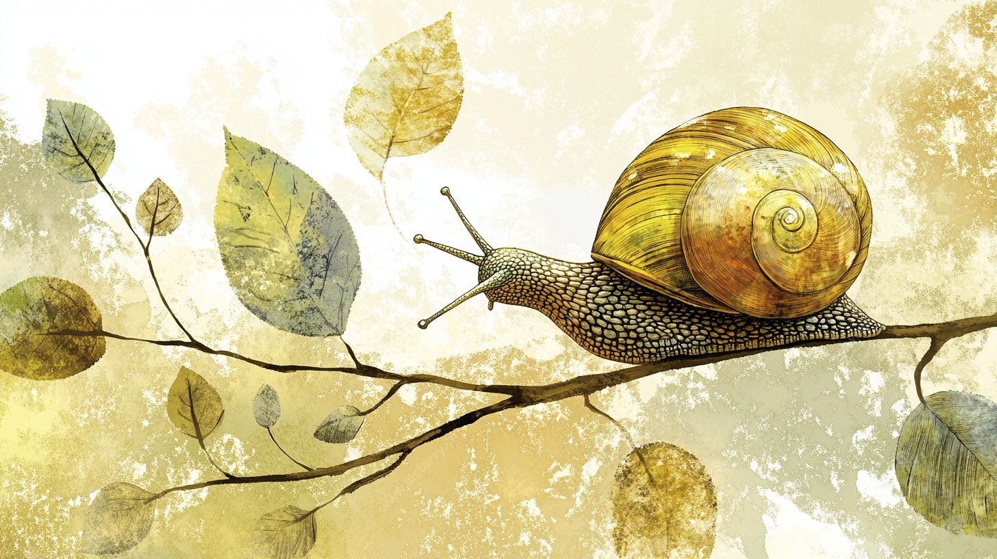蜗牛栖于枝叶间的静谧画面