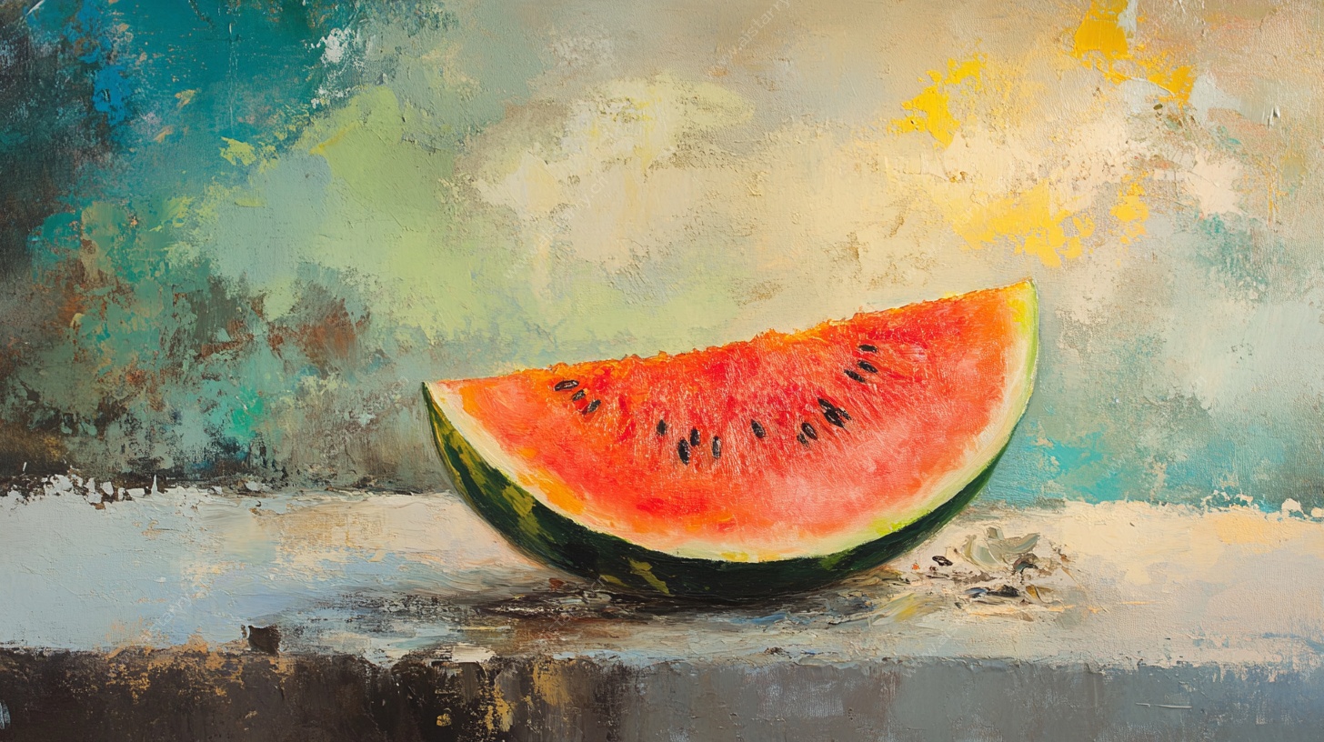 油画中的西瓜切片
