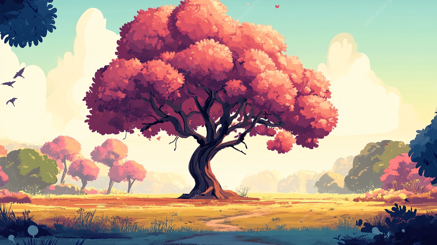 梦幻粉色大树风景图