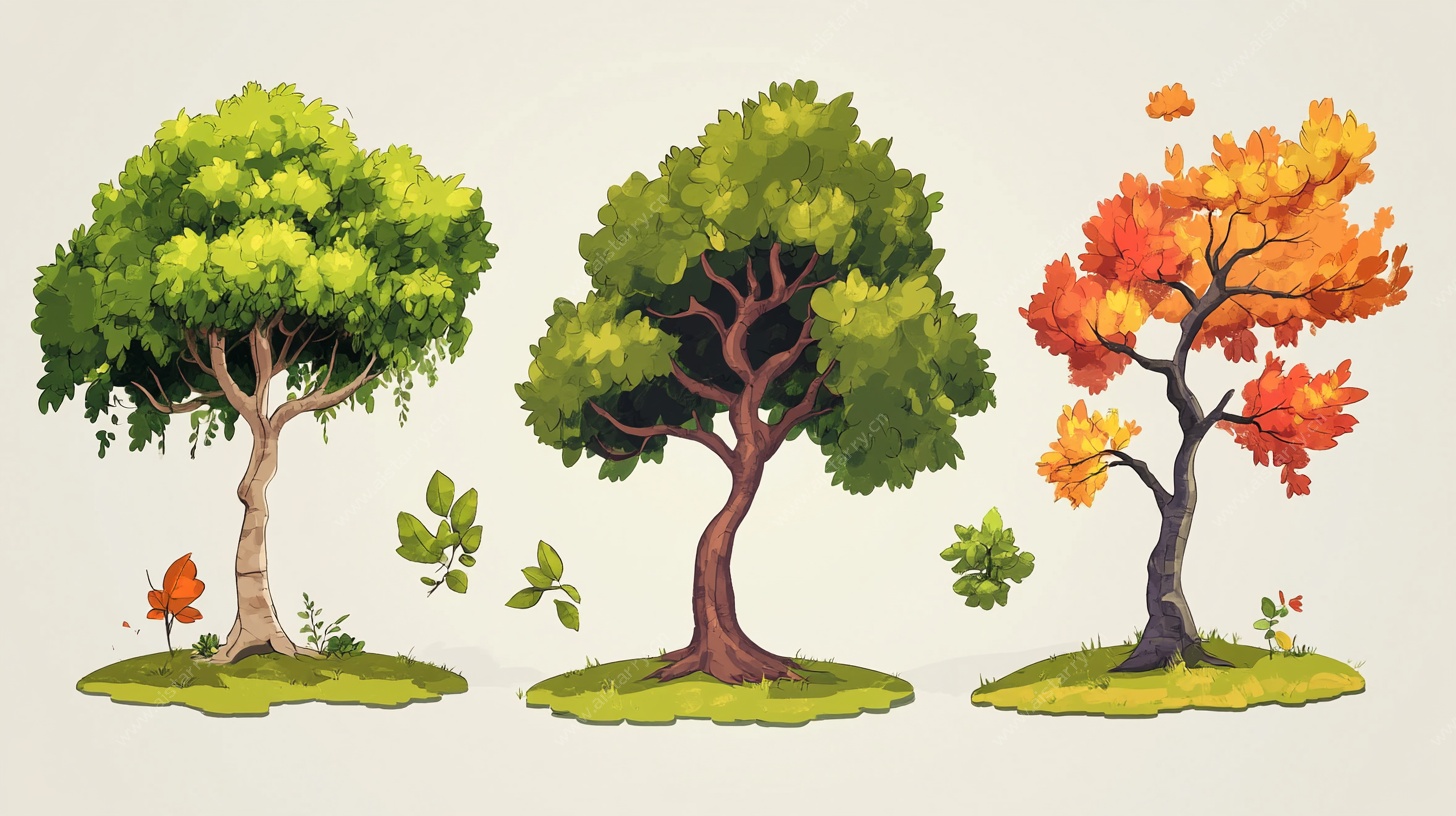 三棵树的四季插画