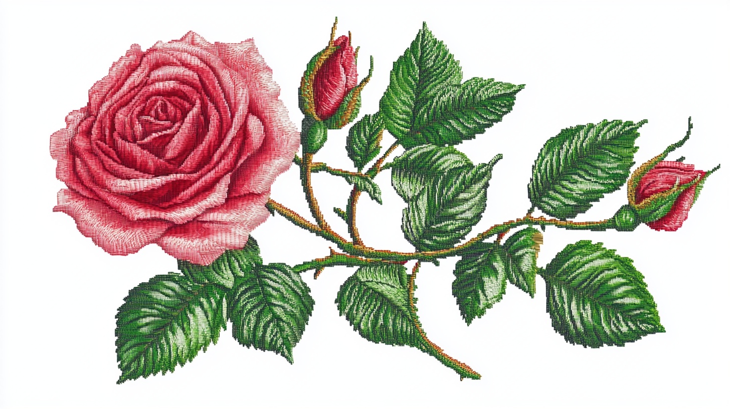 粉色玫瑰刺绣插画