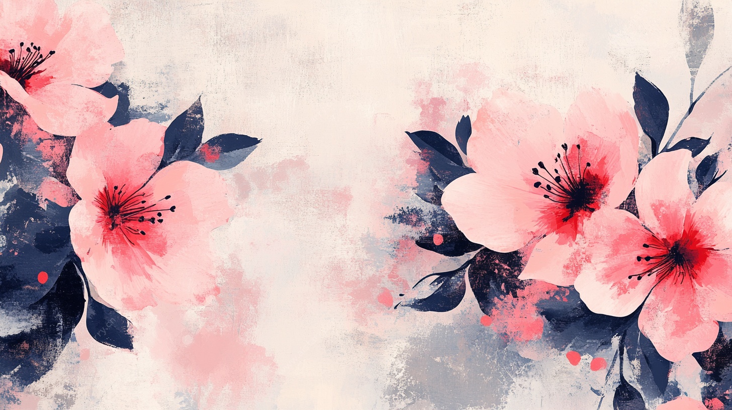 水墨风粉色花卉装饰画