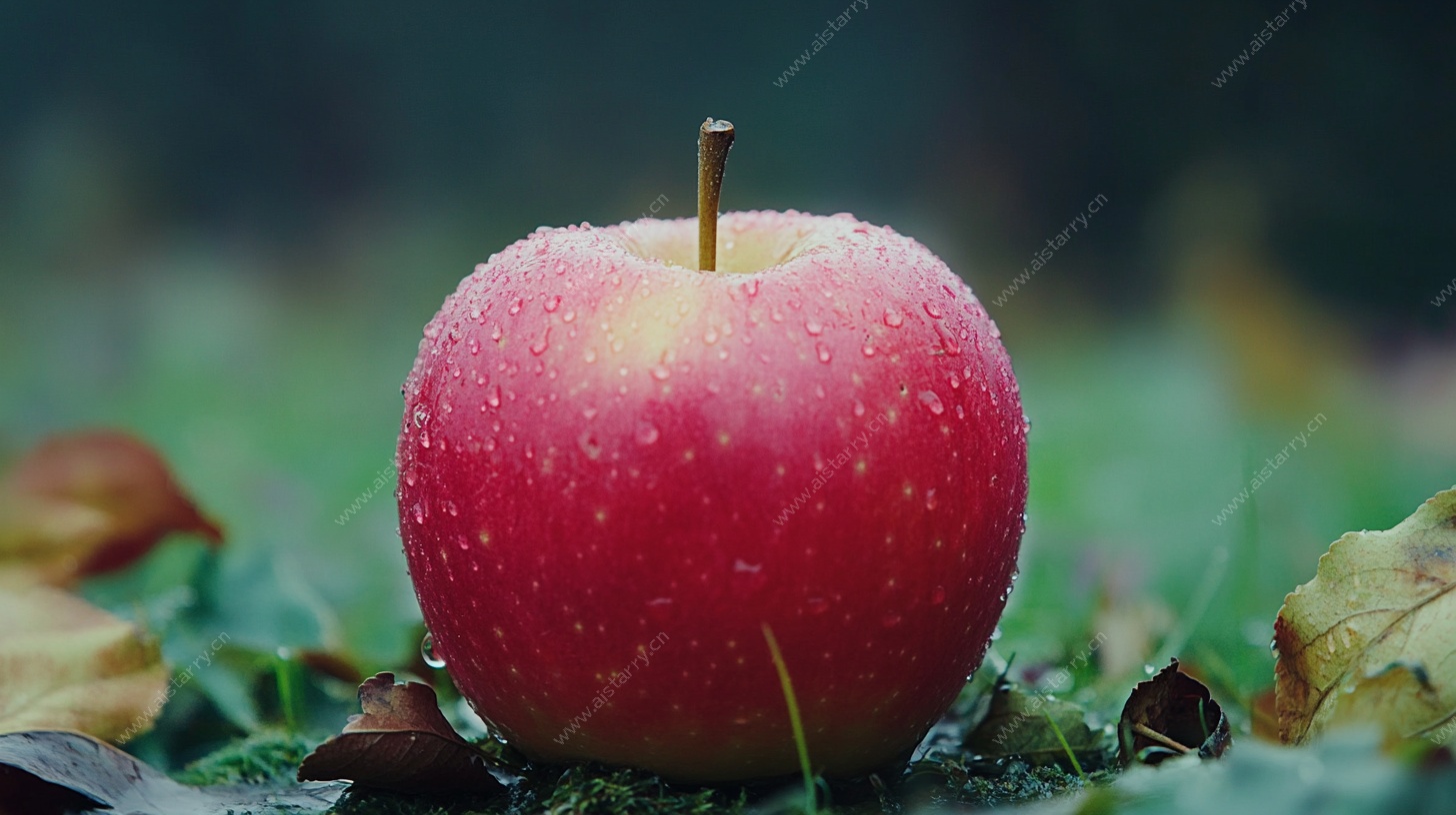 红苹果与落叶的自然景致