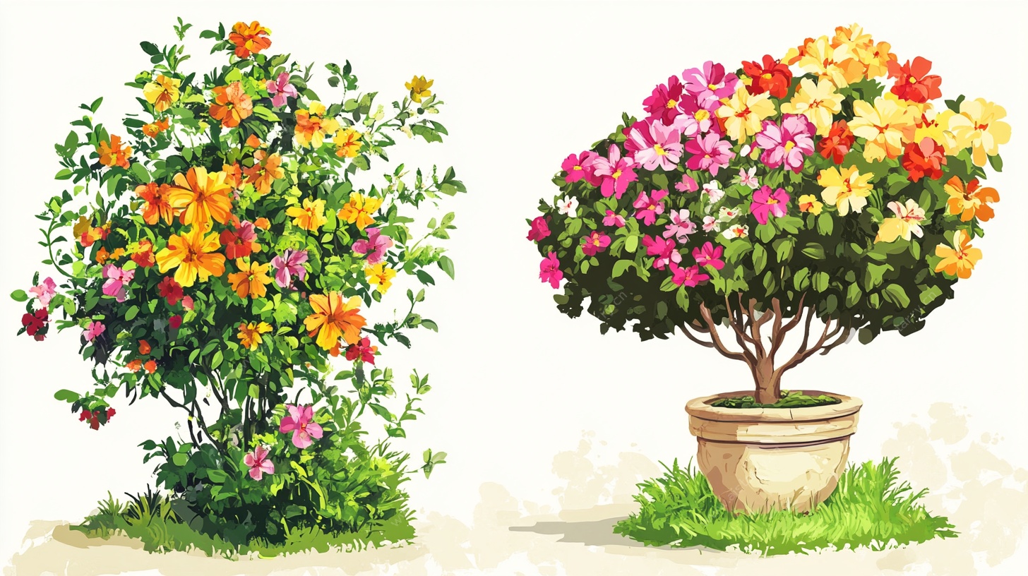 多彩花卉盆栽插画