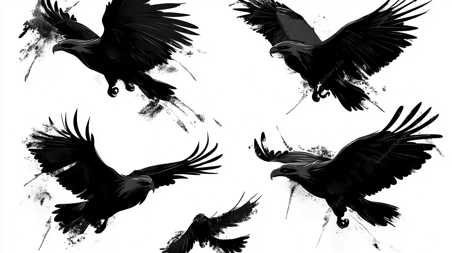 飞翔的黑羽鹰影