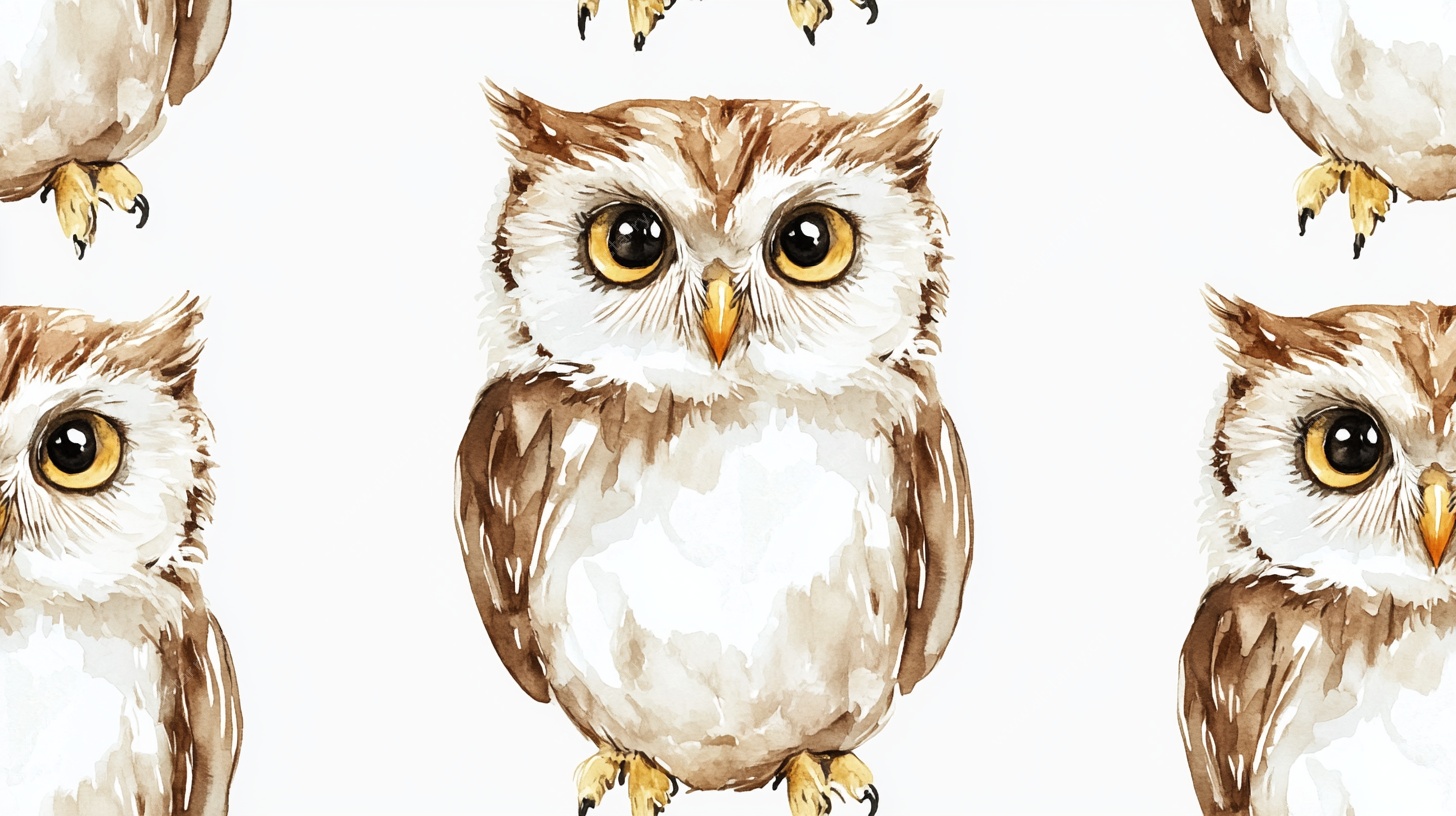 可爱猫头鹰水彩无缝图案