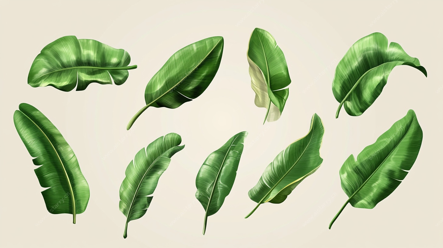 多样热带绿叶插画集合