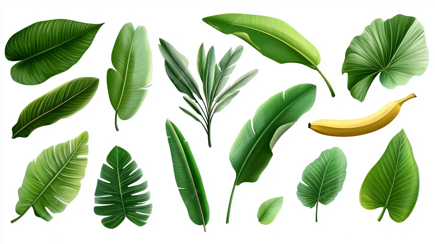 多样热带绿叶与香蕉组合图