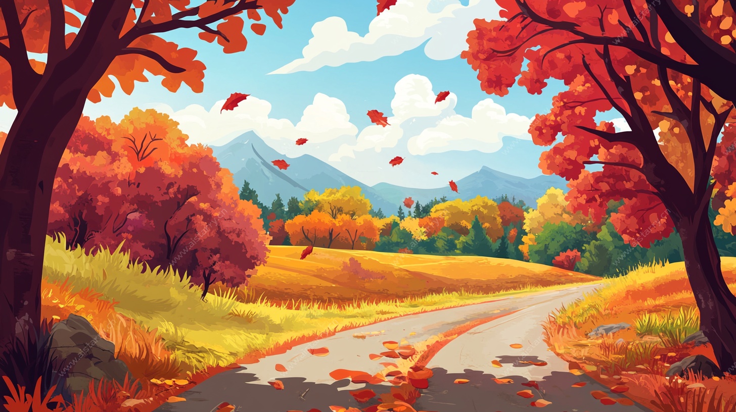 秋日枫林间的蜿蜒小路