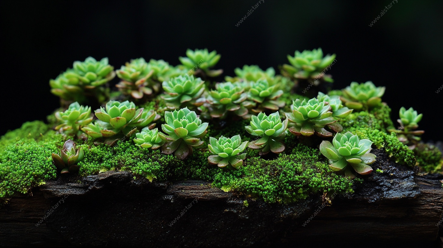 苔藓上的多肉植物群像