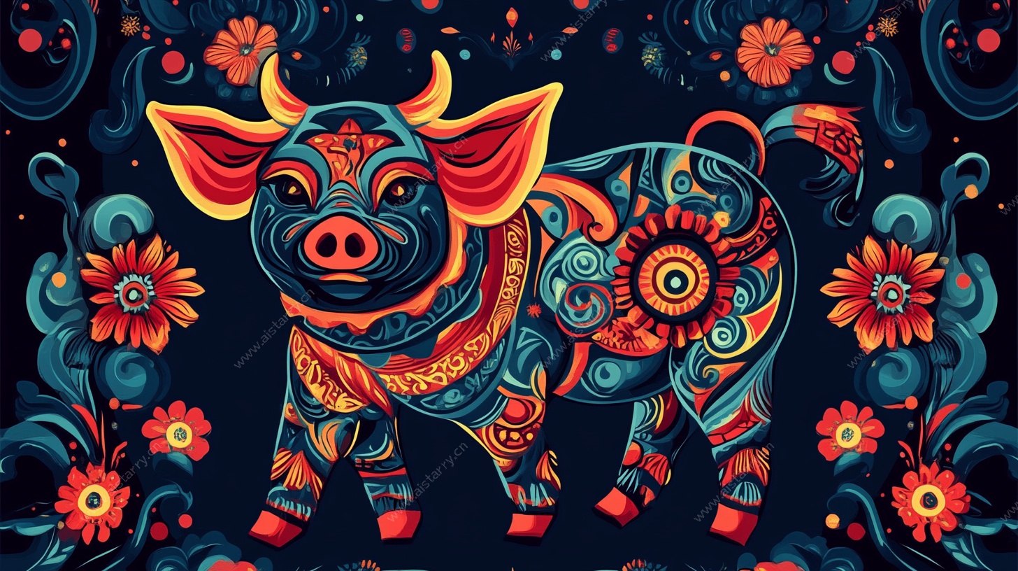 牛年国潮风插画牛形象