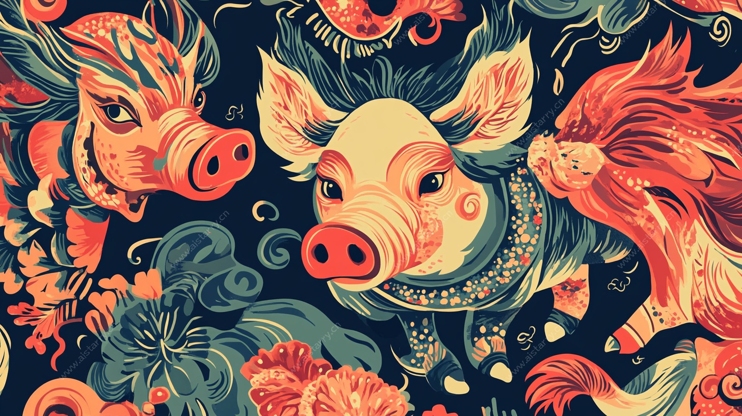 中式猪年祥瑞花纹图案