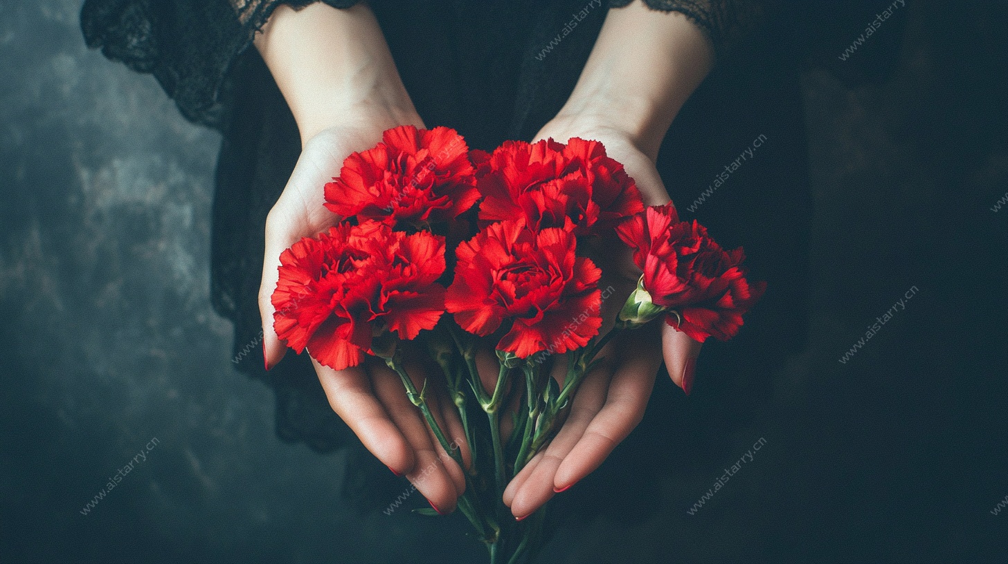 手捧红康乃馨