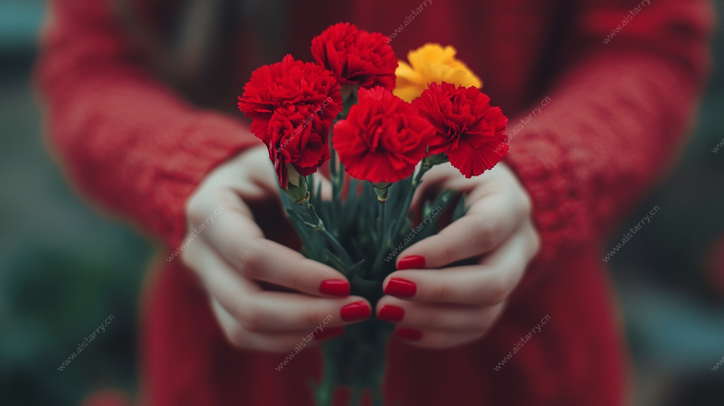 手持康乃馨的温暖画面