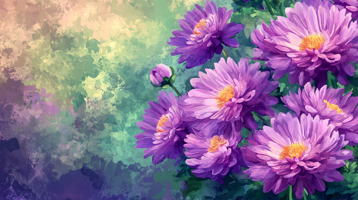 紫色菊花梦幻背景图